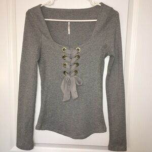 Free People Looking Back lace up top Size XS| Grey | NWOT